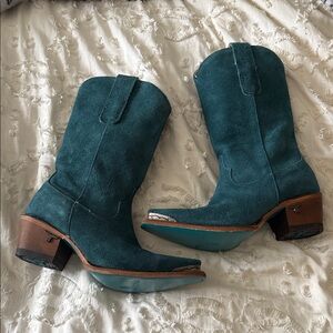 Teal Suede Western Boots